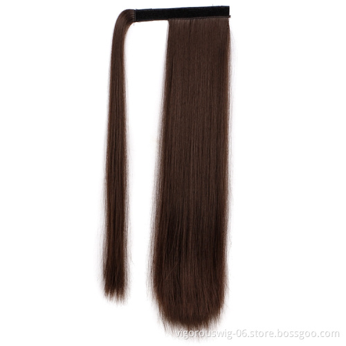 Natural Wholesale Fiber Glueless Long Straight Synthetic Ponytail Clip In Hand Tied Weft Hair Extension